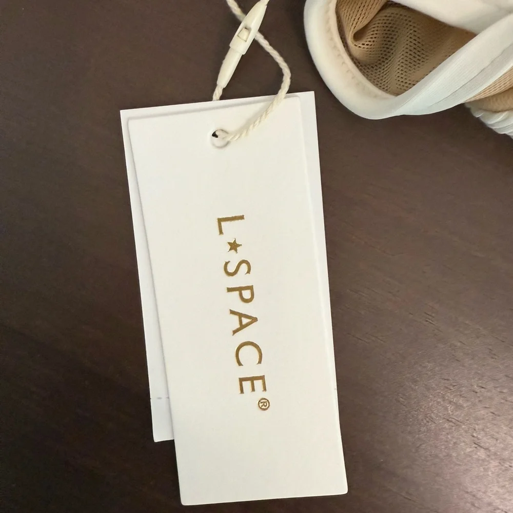L*SPACE Macey Two Tone with Mesh Bikini Top in‎ Cream and Tan Size M NWT
